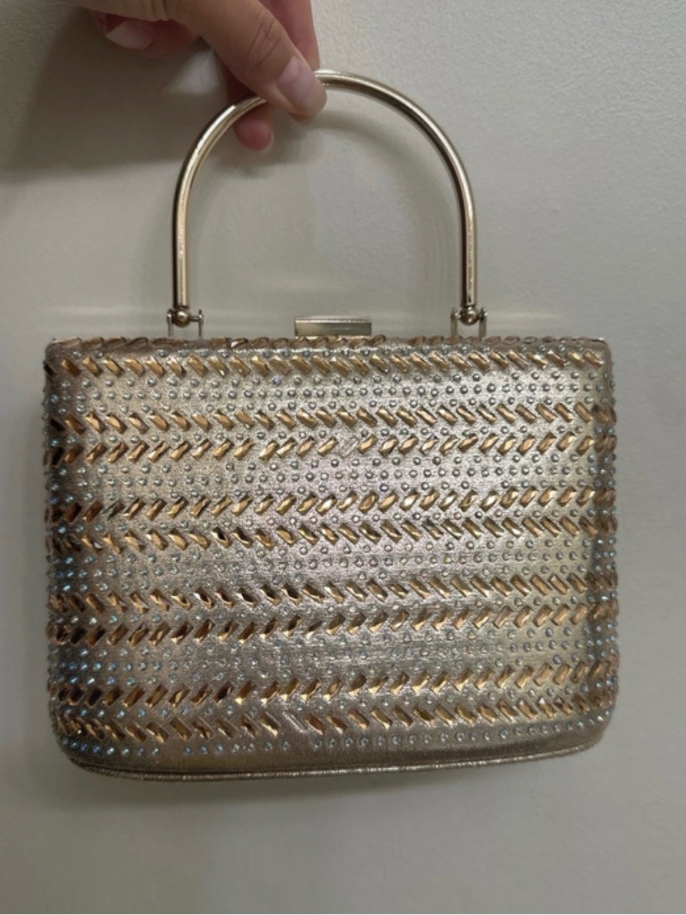 Gold Beaded Evening Top-Handle Bag